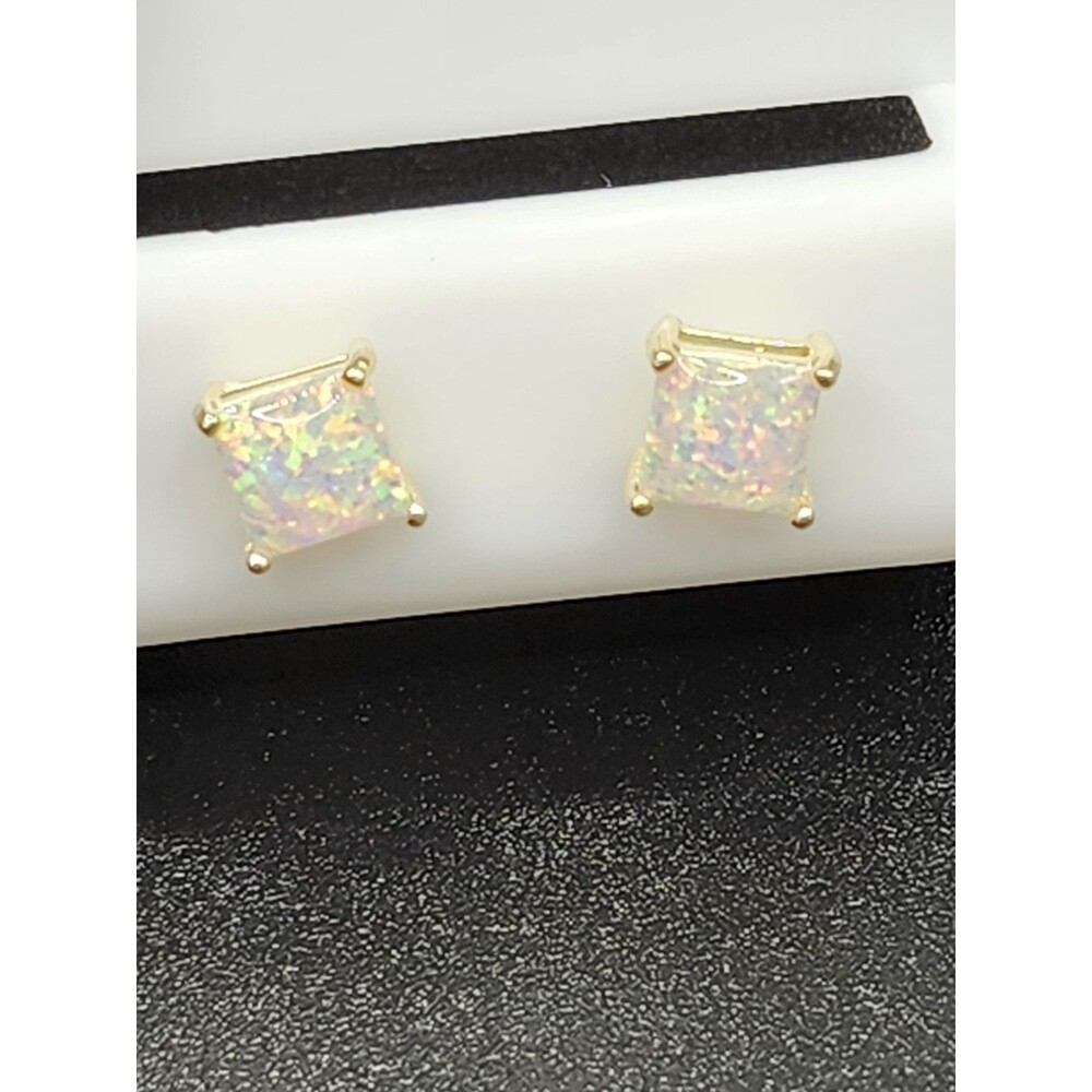 925 Sterling Silver Square Opal stud Earrings 6 MM